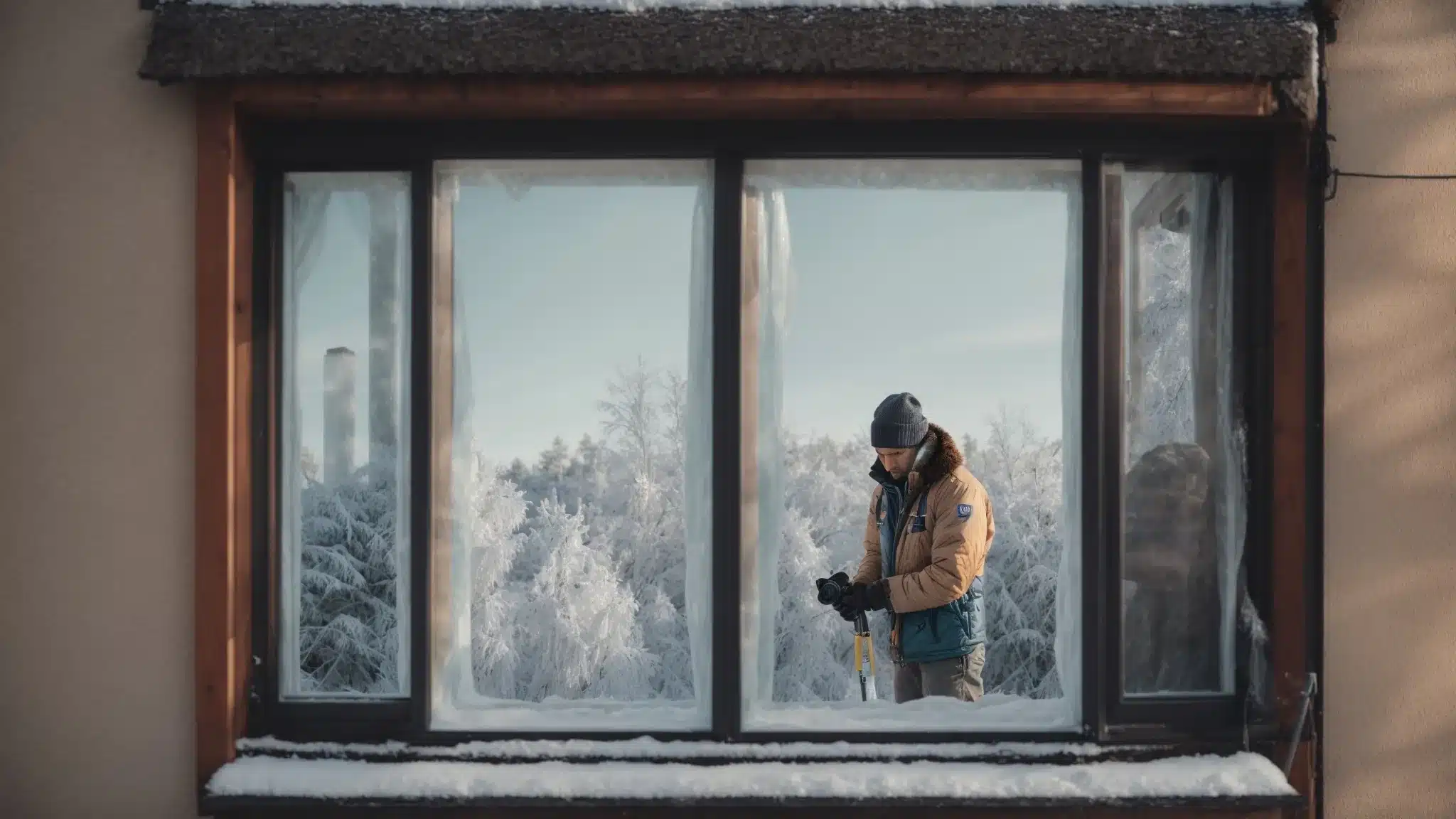 a professional checks insulation around a window