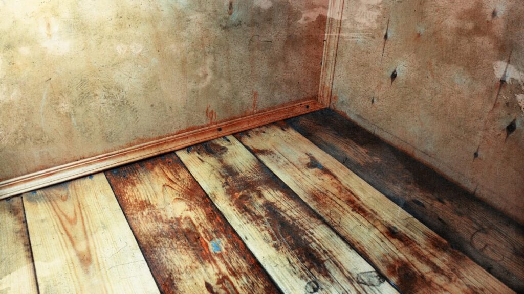 Pest Droppings and Urine Stains in the wooden floors